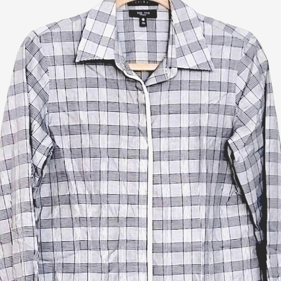 Foxcroft Grey Cotton Plaid Non-Iron Fitted Shirt - Size 10P - Picture 3 of 7